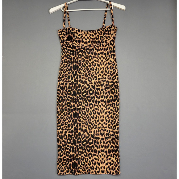 PrettyLittleThing Dress Womens 8 Leopard Print Midi Bodycon Sleeveless - Picture 1 of 12